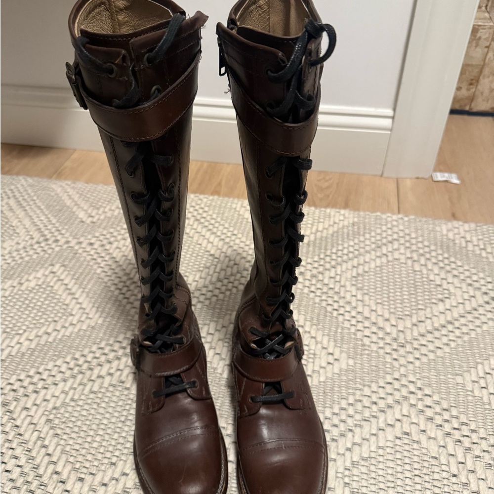 Frye Dark Brown Leather Lace-Up Boots
